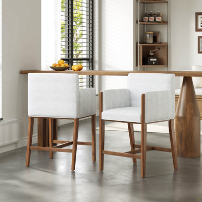 24'' Seat Height Upholstered Counter Stools With Arms For Kitchen Island/Dining Room, Set Of 2