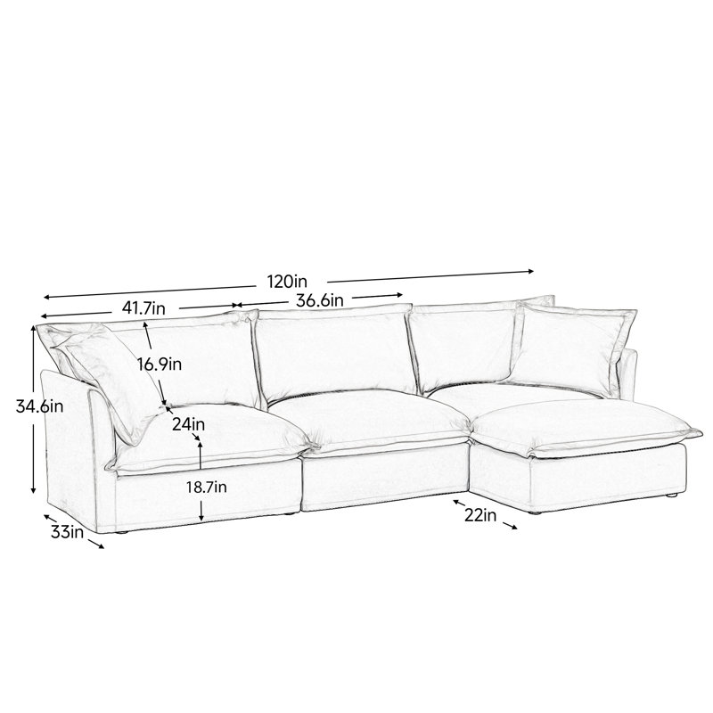 120Inch L-Shaped Sectional Sofa Couch,Modern Oversized 3 Seater Slipcovered Sofa Set For Living Room Office,Chenille Fabric