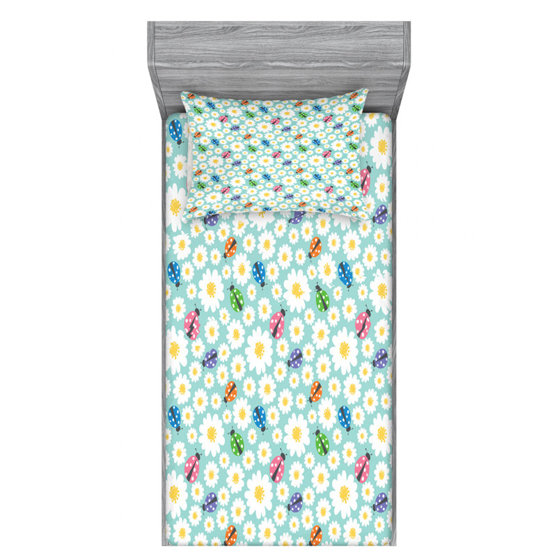 Microfiber Floral Sheet Set, Twin Sheet Set with Fitted Sheet