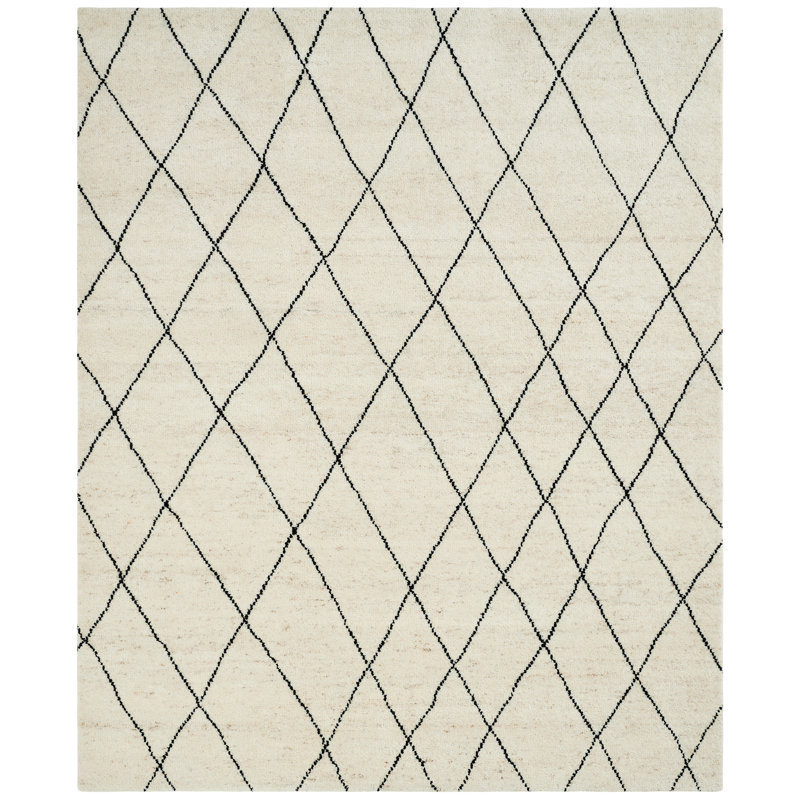 Urban Ridge Wool Hand Knotted Area Rug in Ivory Lattice, Rectangle 9' x 12'