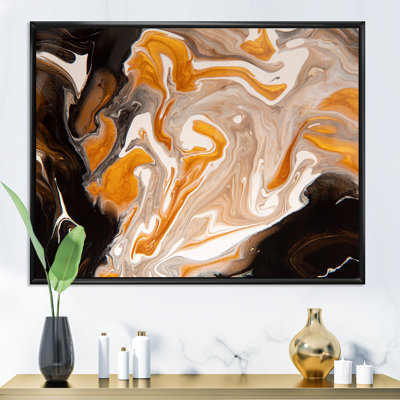 Orange et vagues de marbre noir I - peinture sur toile