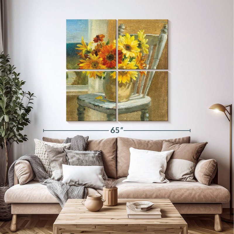 Harnek tournesols au bord de la mer, H 45 po x l 45 po