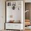 Arbre d'entrée polyvalent 4-en-1 avec 6 crochets dorés, banc à grain de bois brun avec plusieurs espaces de rangement, portemanteau d'entrée avec 2 tiroirs pour le salon, couloir-737816845