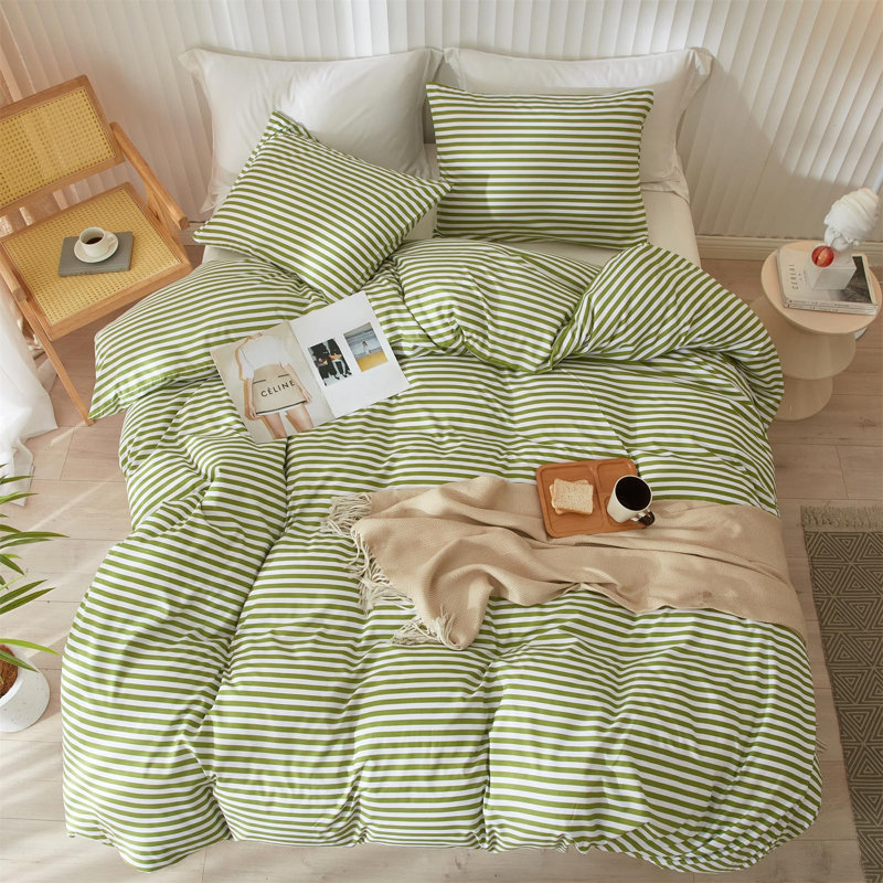 Ensemble d'édredon rayé 3 pièces, Édredon pour lit double + 2 taies d'oreiller