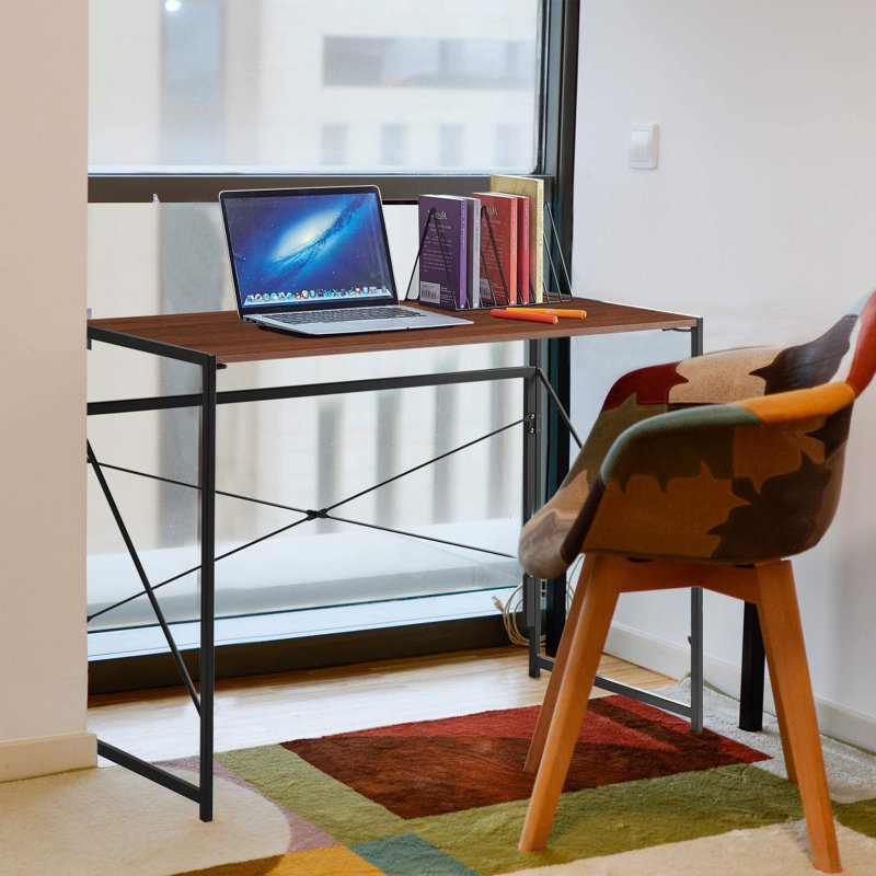 Folding Desk Laptop Computer Table and Metal Frame - No Assembly 39", Espresso/Black