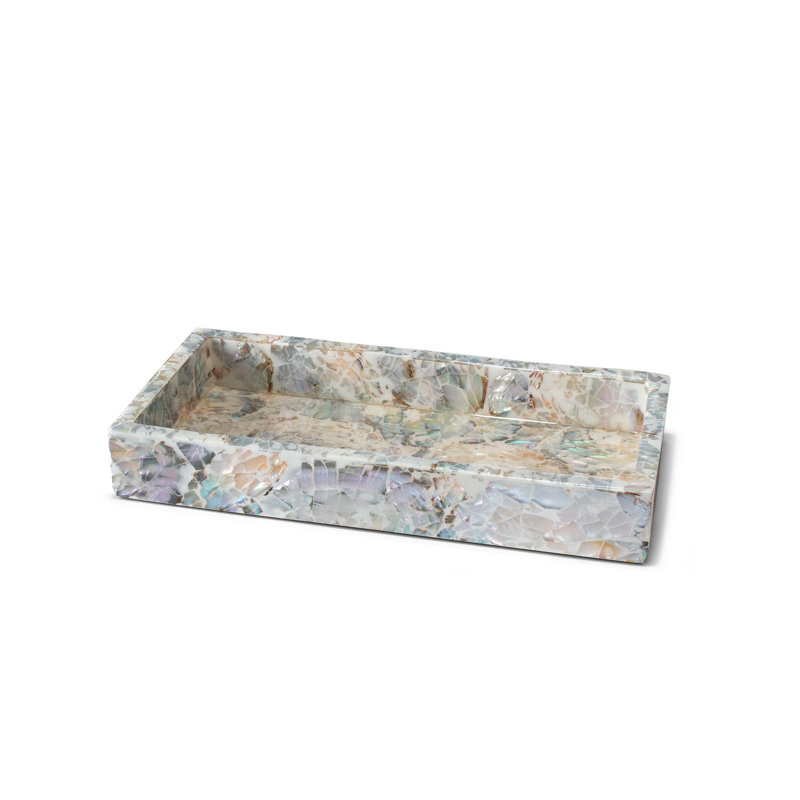 Decorative Tray, Marble, Silver/Gray/Cream