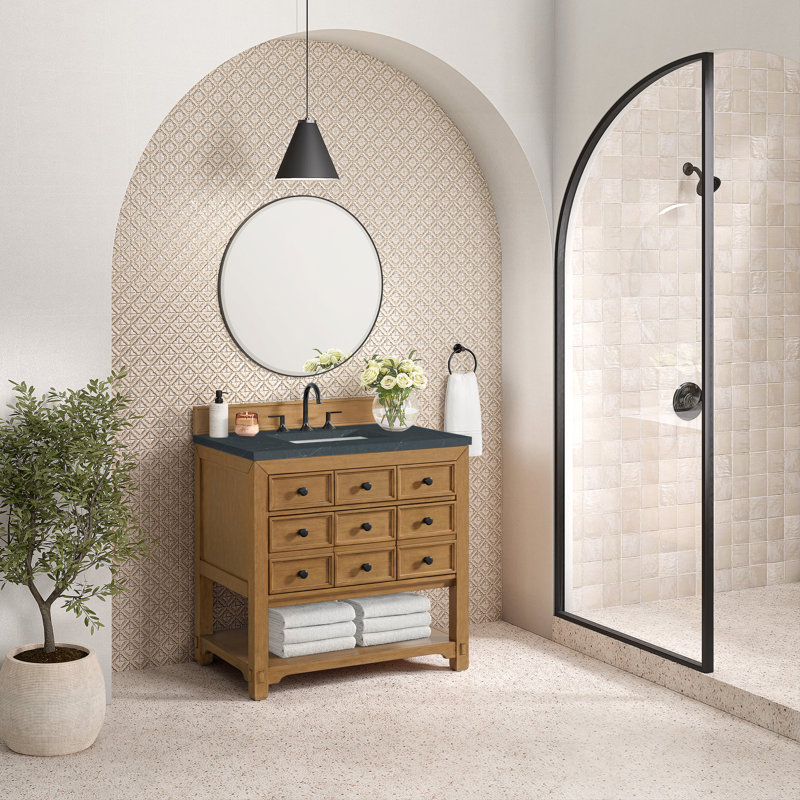 Meuble-lavabo simple l 36 po Malibu, Pierre de savon anthracite, À entraxe, Bouleau ambré