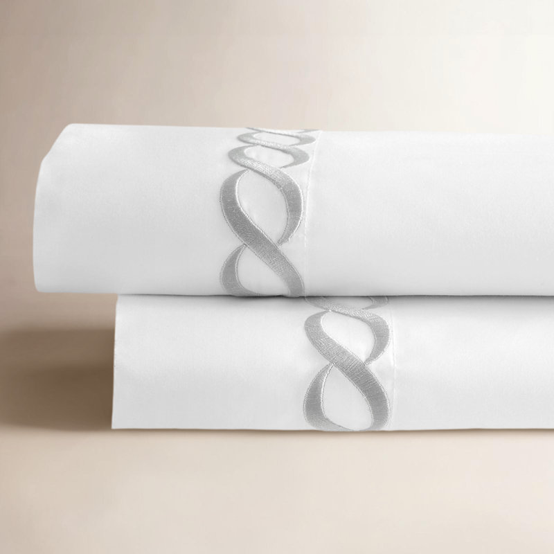 Taies d'oreiller en percale en mélange de coton 300 fils Brenna, Grand, Argent