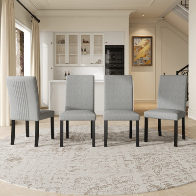 Modern Dining Room Chairs Set of 4, Accent Diner Chairs Upholstered Fabric Side Stylish Kitchen Chairs with Solid Wood Legs and Padded Seat - Gray