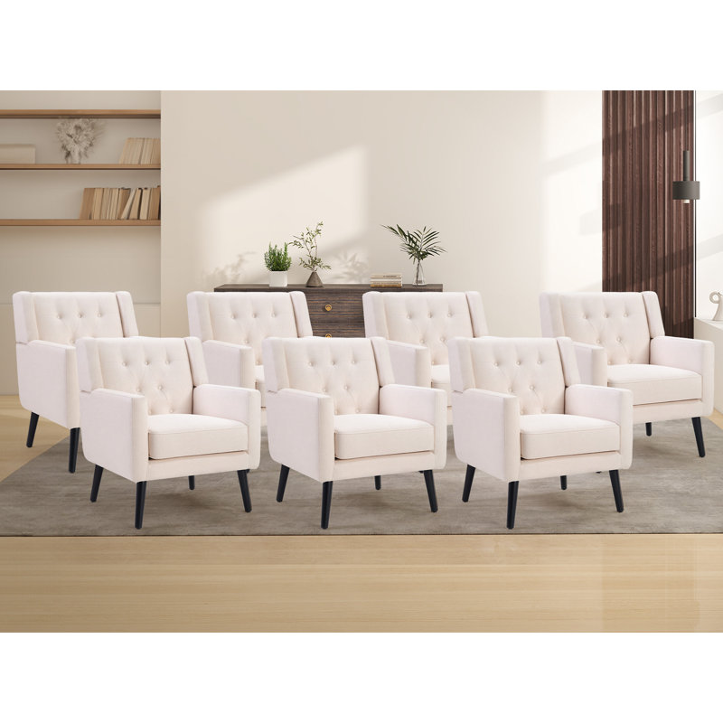 29" Wide Contemporary  Upholstered Tufted Armchair With Solid Wood Legs, Beige