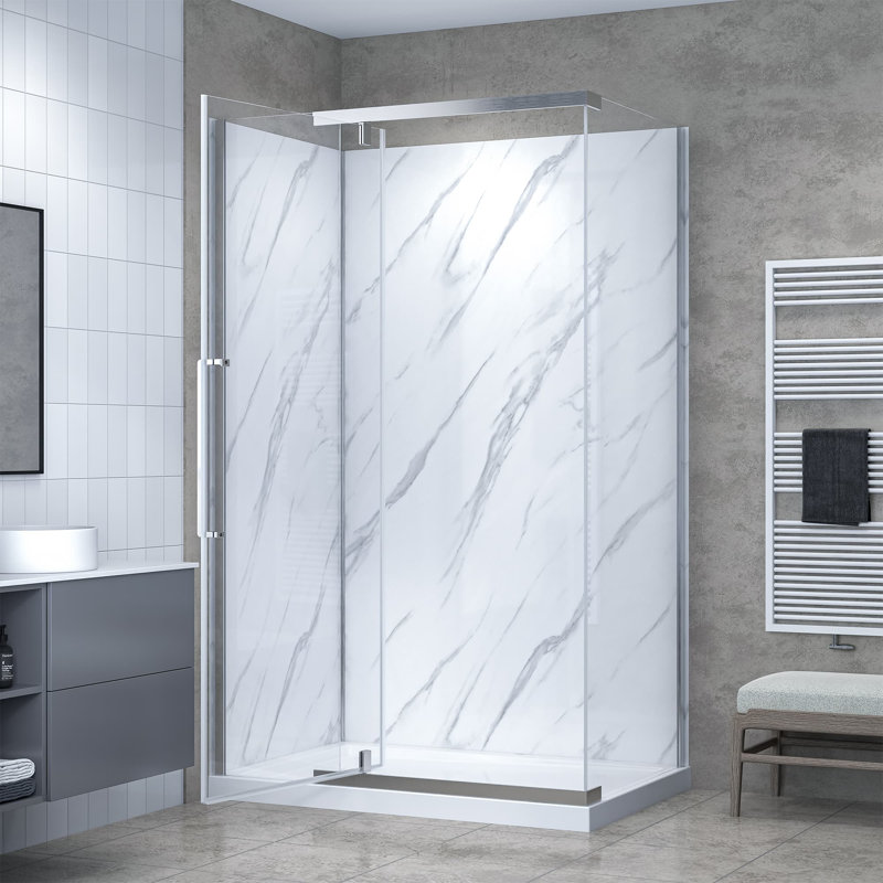 Vienna 48 In. X 32 In. X 78.6 In. Semi-Frameless Rectangular Shower Kit In Brushed Nickel With Wall Panels And Base