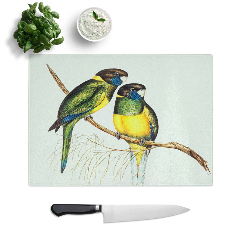 Tempered Glass Bauer's Parakeets Chopping Board, 39 cm W x 28.5 cm L