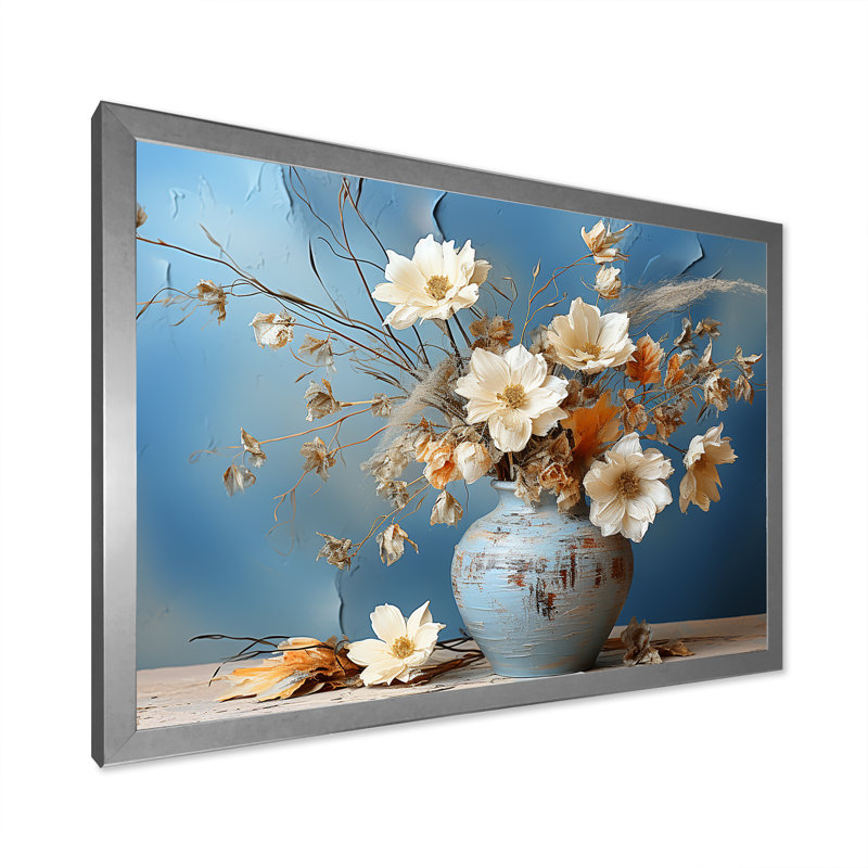 Nature morte avec bouquet de fleurs sauvages I, H 34 po x l 44 po x P 1,5 po, Cadre simple argenté
