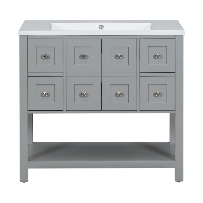 Ensemble de meuble-lavabo autoportant 36 po avec 4 tiroirs et portes à fermeture douce 36 po, Gris