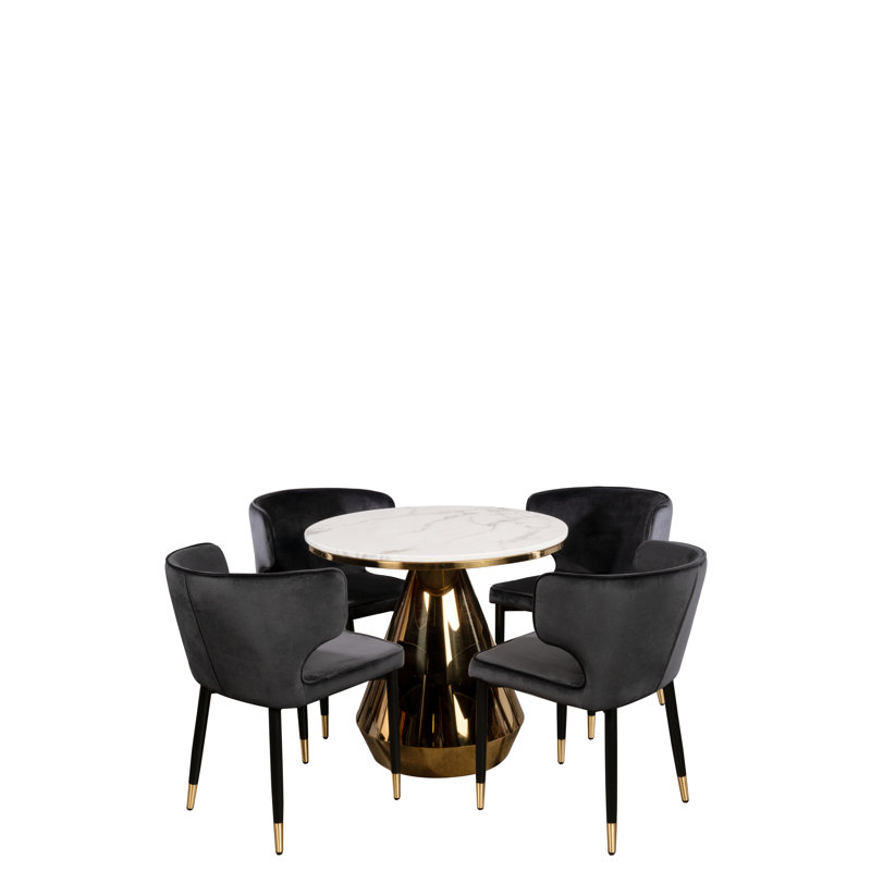 Barberio 32" Round White Marble Bistro Dining Table with Gold Stainless Steel Pedestal Base – Indoor/Outdoor Modern Table