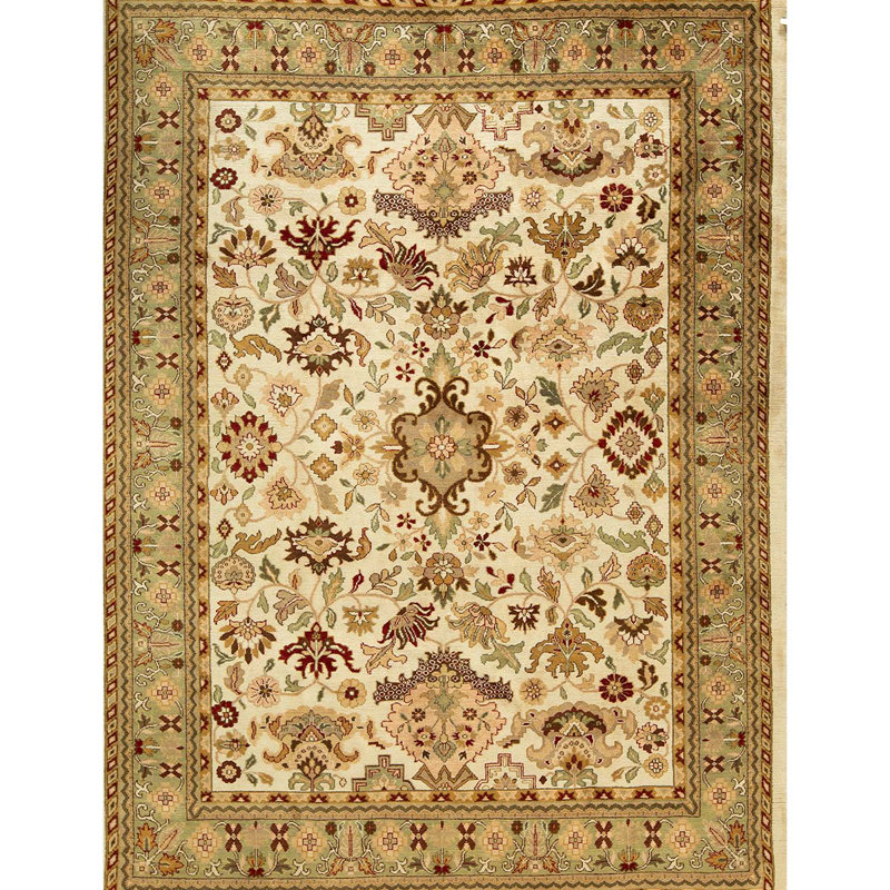 Tapis crème et vert noué à la main de haute qualité