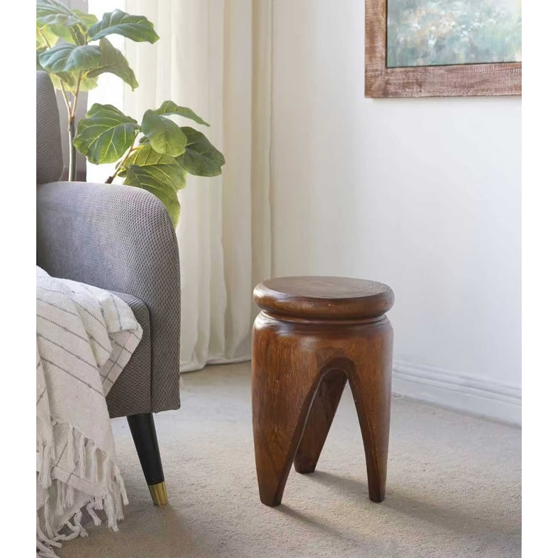 Table d'appoint en bois de paulownia sculpté 11 x 11 x 16,5 po avec finition brun naturel