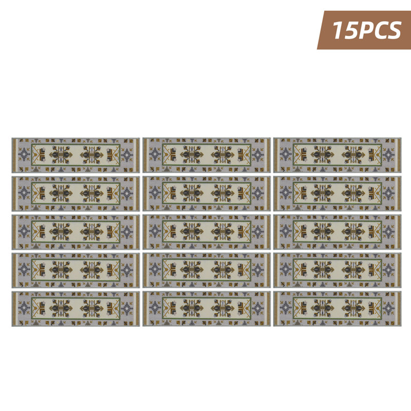 Tapis d'escalier antidérapant Nalesha, 15Pcs, Fleurs grises abstraites, Rectangle 30 po x 8 po