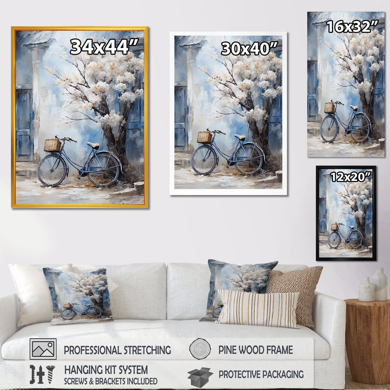 Fleurs blanches et bleues - Art mural, Cadre simple blanc, H 20 po x l 12 po x P 1 po