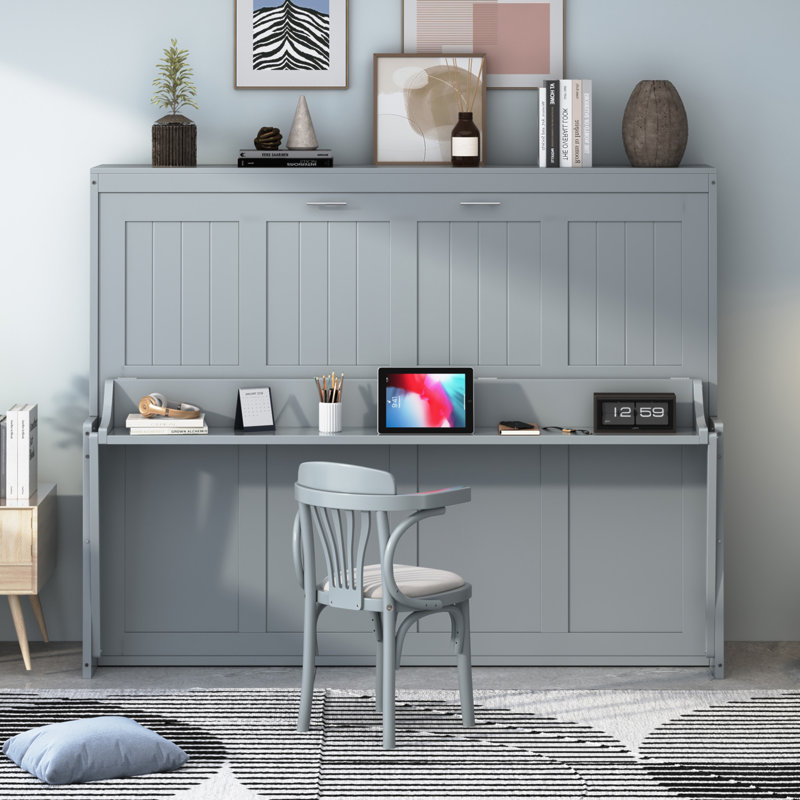 Armoire-lit Mihoko Murphy, Gris, Lit double