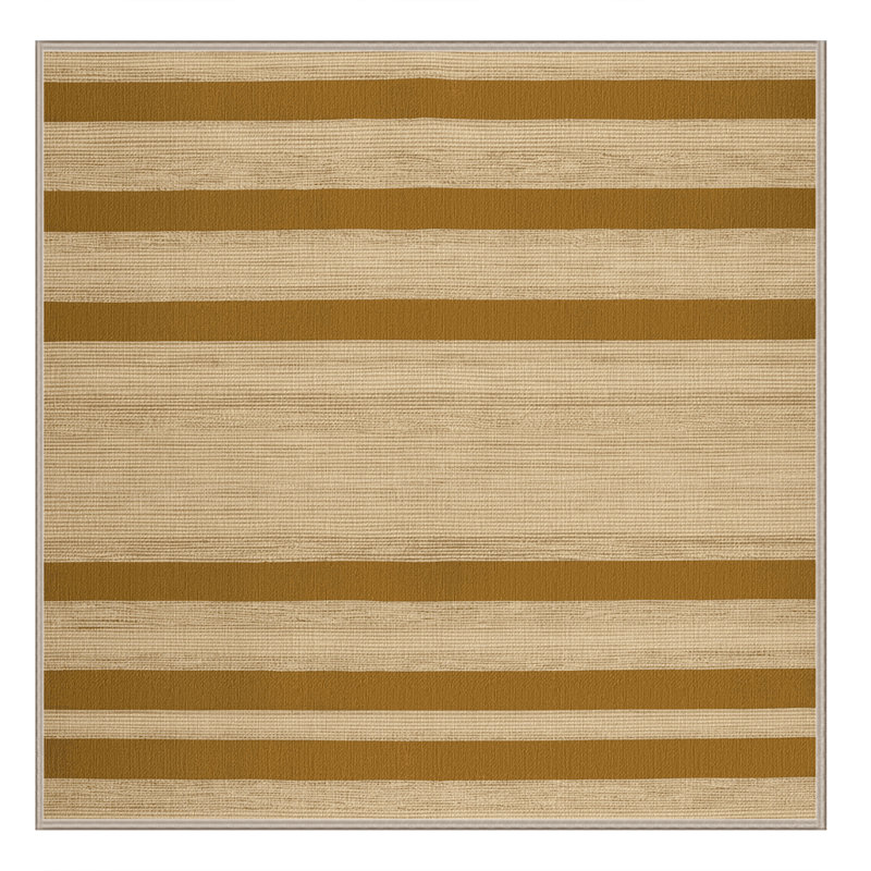 Machine Washable Horizontal Stripes Brown Area Rug, Square 7'