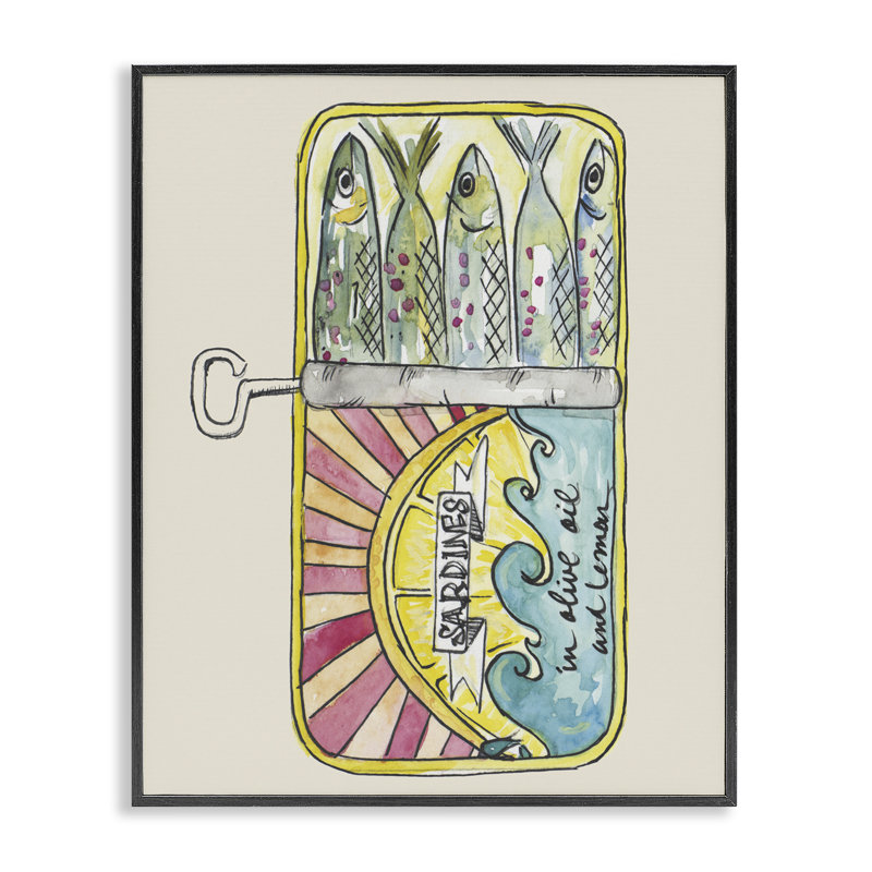 Estampe numérique de boîte de sardine pastel, design par NOLA James, Giclée encadrée noir minuit, H 30 po x l 24 po