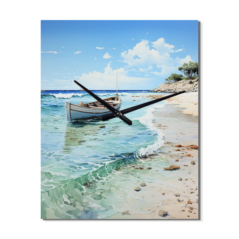 Beach Photo Serene Shores V - Horloge murale nautique et de plage surdimensionnée, H 28 po x l 12 po x P 1 po
