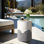 17.7" Gray and Cream Cement Round Outdoor Patio Table