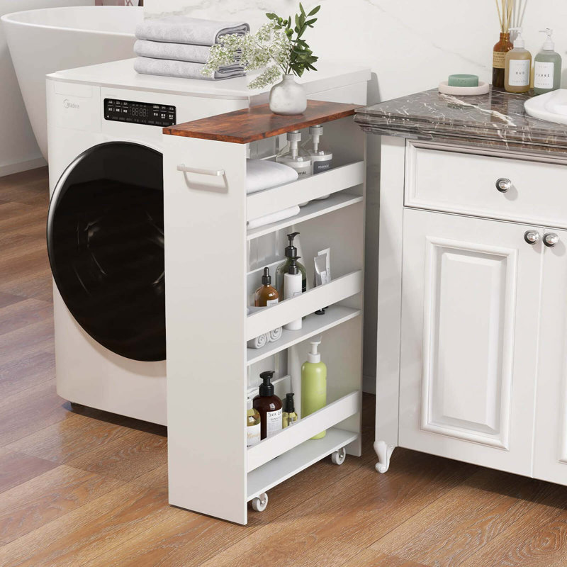 Ebern Designs 4-tier Rolling Storage Cart 8" Slim Kitchen Cart On Wheels With Open Shelves
