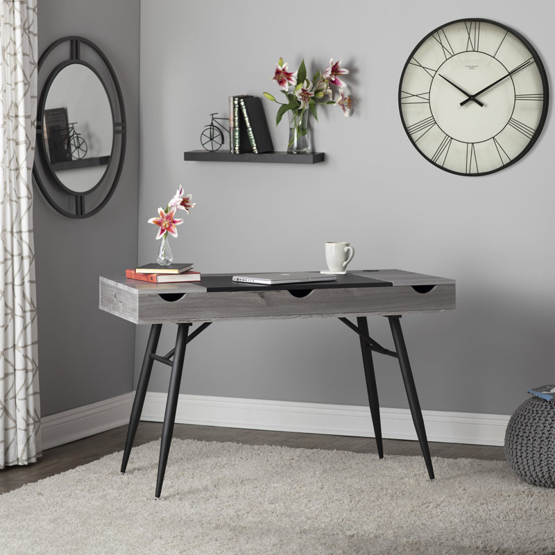 Lleyton Metal Base Writing Desk, Greywash/Black