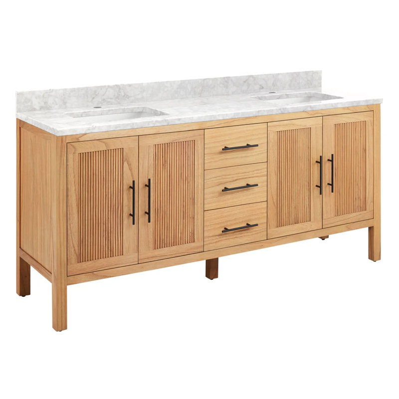 72" Ayanna Double Bathroom Vanity Set with Rectangular Undermount Sinks, Single, Carrara Marble
