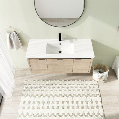 48 Inch Wall Mounted Single Bathroom Vanity With Resin Vanity Top -  Latitude RunÂ®, 93148CF9D2484CF0A63811471E244141