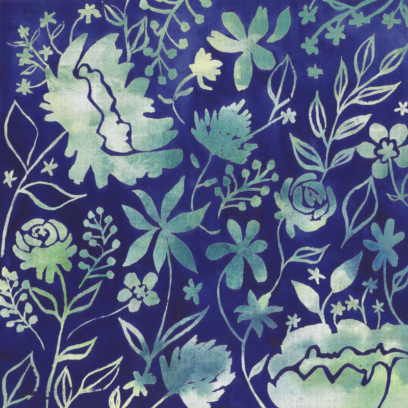 «Indigo Batik I» par Grace Popp - peinture sur toile tendue, H 20 po x l 20 po x P 1,25 po