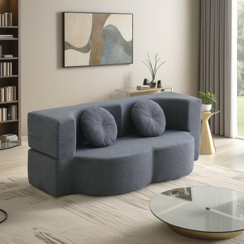 Lozena Boneless 75" Convertible Folding Sofa Bed, Twin Sleeper Sofa with Pillow, Modern Velvet Fabric Floor & Futon Compression Loveseat Couch, No assembly required