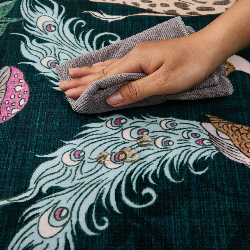 Tapis lavable à motif botanique tropical, Sarcelle, Rectangle 9 pi x 12 pi