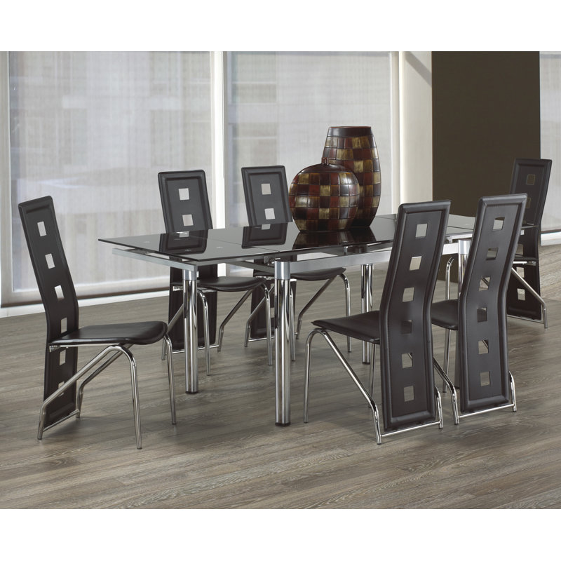 Glantz Extendable Glass Top Metal Base Dining Table