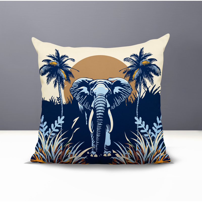 Coussin décoratif intérieur / extérieur Sima Elephant, Bleu, Carré 15 po