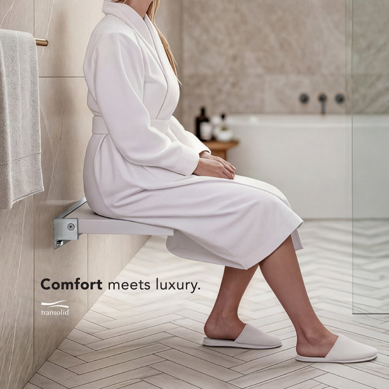 Preston Flip-Up Shower Seat 20" W x 14" D White and Polished Chrome