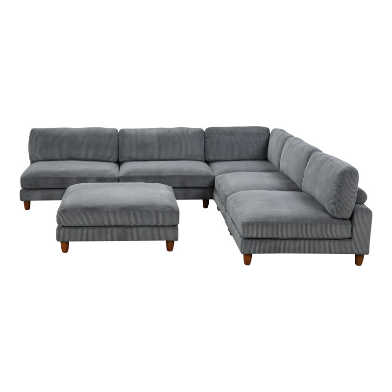 Canapé modulaire en L avec repose-pieds Avanna, Velours gris velours
