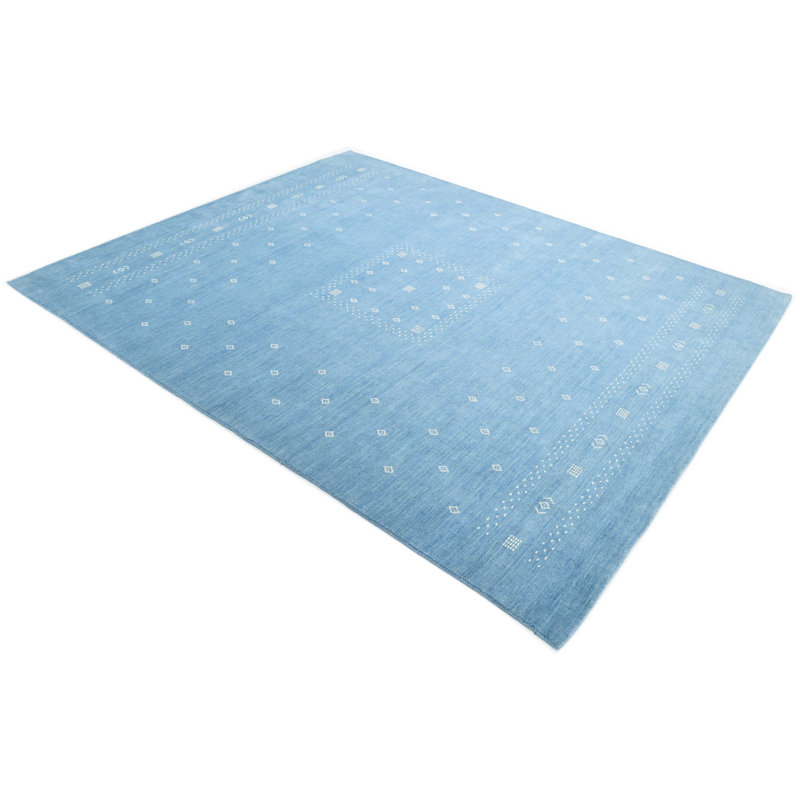 Simi Hand Knotted Cotton/Wool Southwestern Area Rug, Blue, Rectangle 8' x 10'