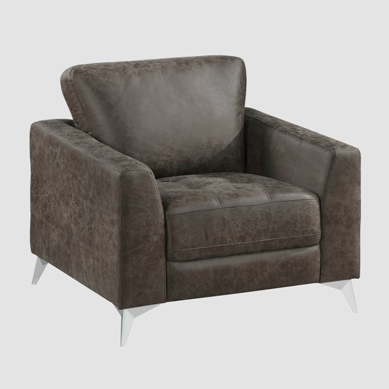 Chaise avec accoudoirs moderne et contemporaine de 37 pi en microfibre polie Edwinn, pieds en métal avec finition argent