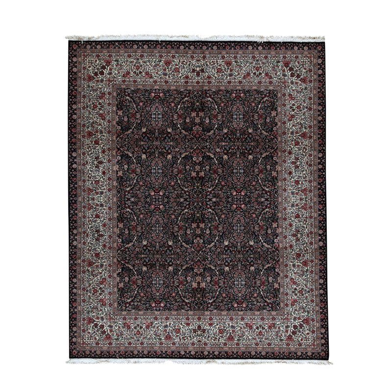 Tapis bleu marine et ivoire de haute qualité noué à la main