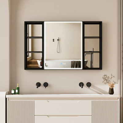 Jasamine 30 in. H Recessed or Surface Wall Mounted LED Mirror Cabinet with Two Black Side Cabinet