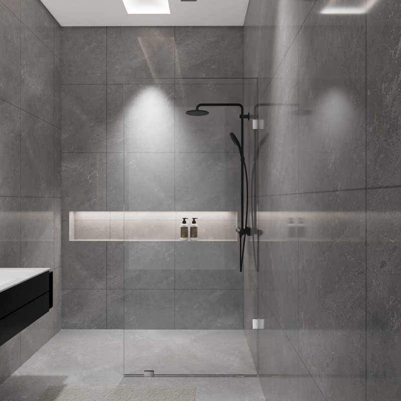 34 In. W X 78 In. H Frameless Single Fixed Shower Panel With 3/8 In. Clear Glass, Brushed Nickel