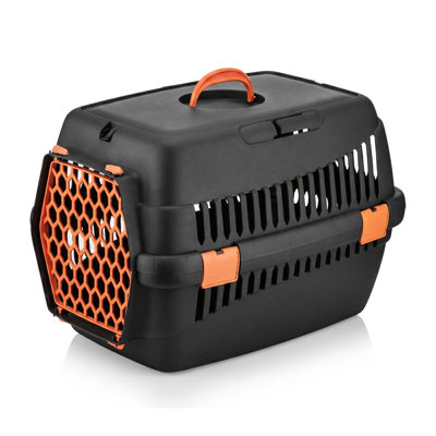 Modern Black and Orange Vented Pet Travel Carrier with Secure Latches (15.4'' W x 21.7'' D x 14.4'' H)