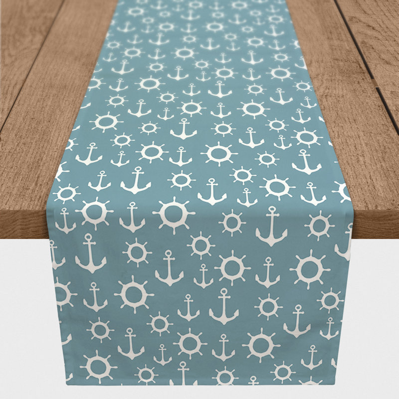 Chemin de table Athos, 90 po x 16 po, Bleu / blanc