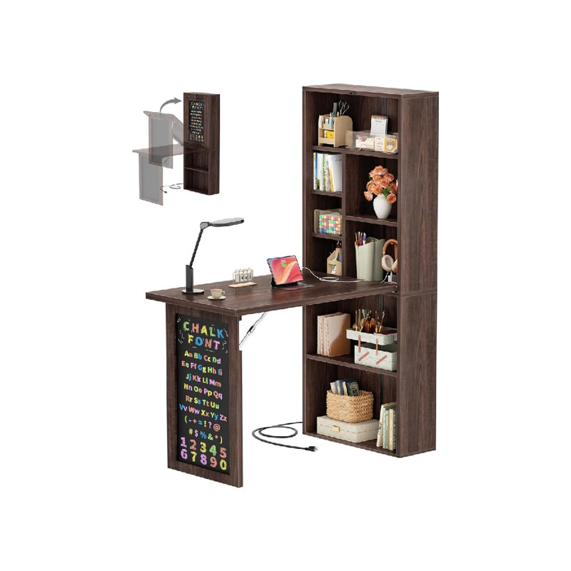 Petit bureau pliant avec prises électriques, table de bricolage escamotable.