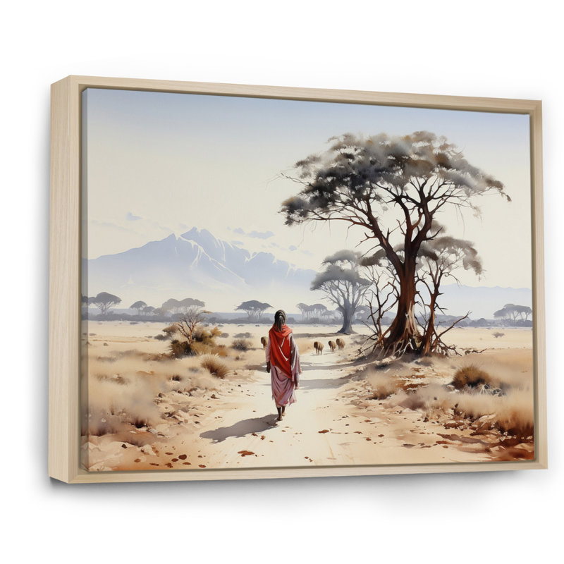 African Culture Canvas Wall Art, Nomadic Portrait Print - African Nomadic Wanderer I, Natural Floater Framed