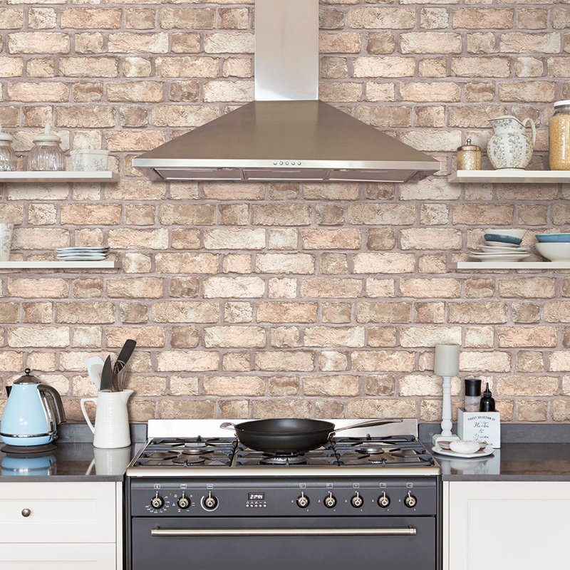  Rouleau de papier peint 33 pi x 20,5 po Farmhouse Brick, Crème, crème