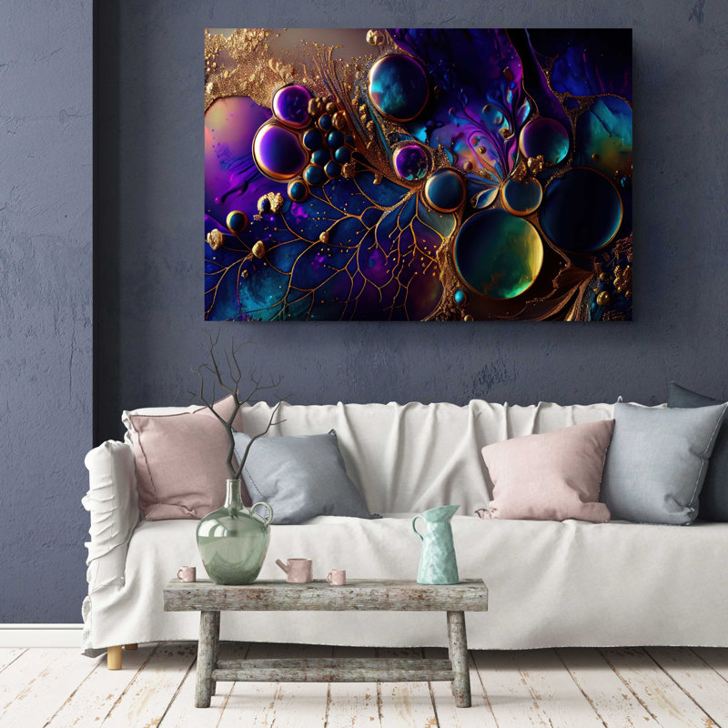 Huile abstraite liquide sur toile, H 16 po x l 24 po x P 1 po
